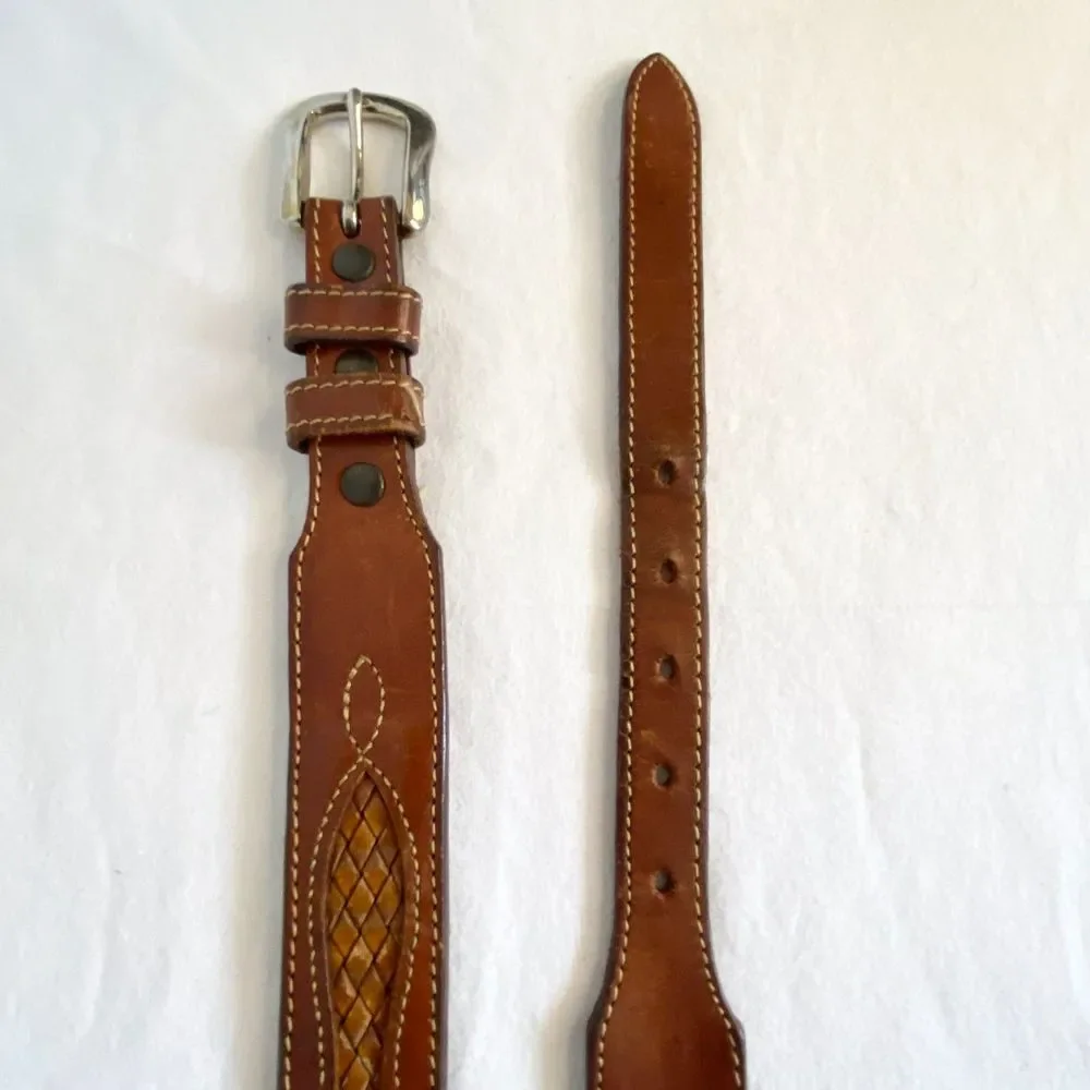 💎Leegin Western Belt Medium Waist USA Made Caramel Brown Leather Braided Inlay